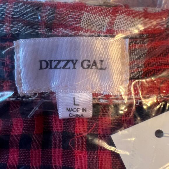 NWT Francesca's Dizzy Gal Red, Black & White Plaid Button Shirt - Picture 8 of 10